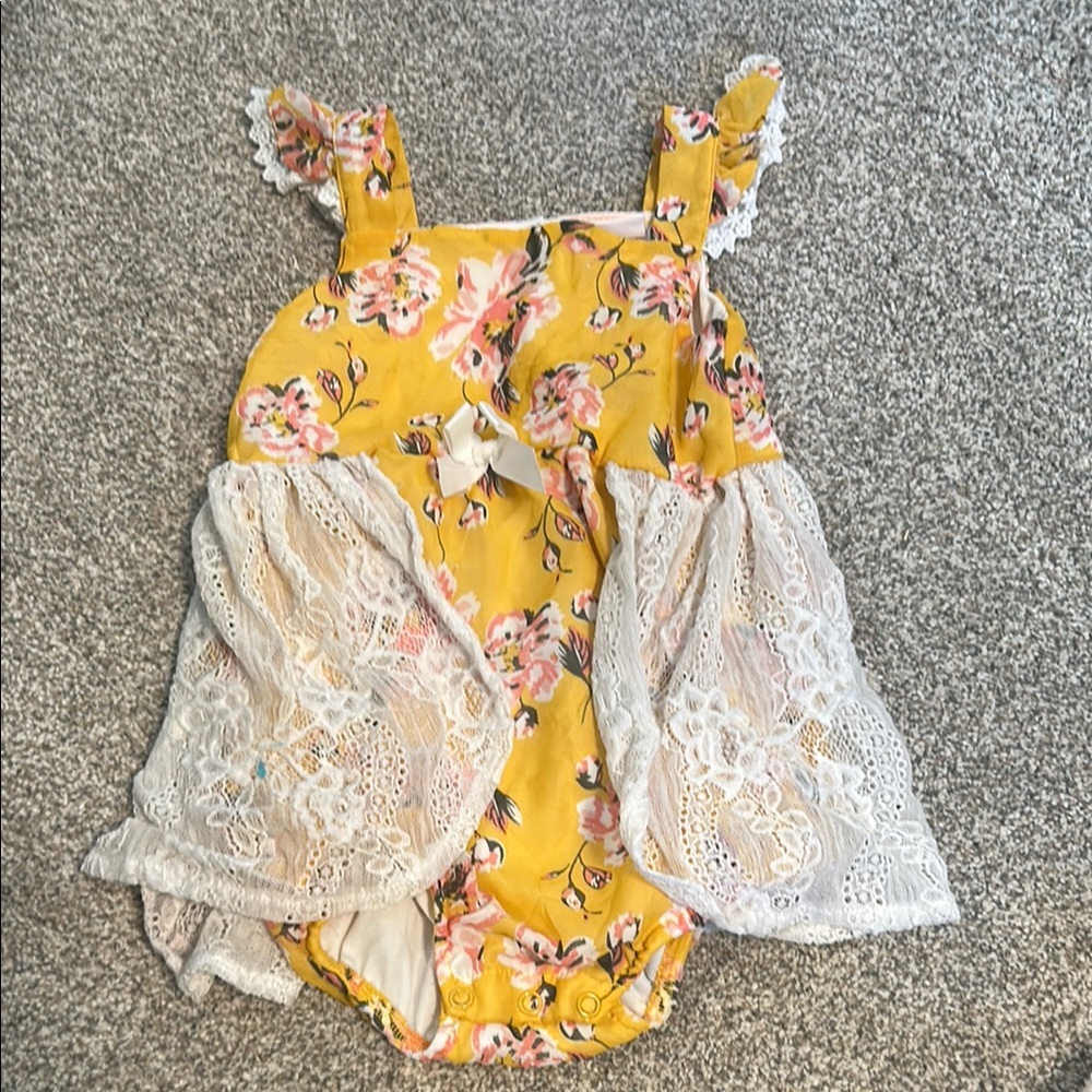 Little Lass Yellow and White Ruffled Jumpsuit